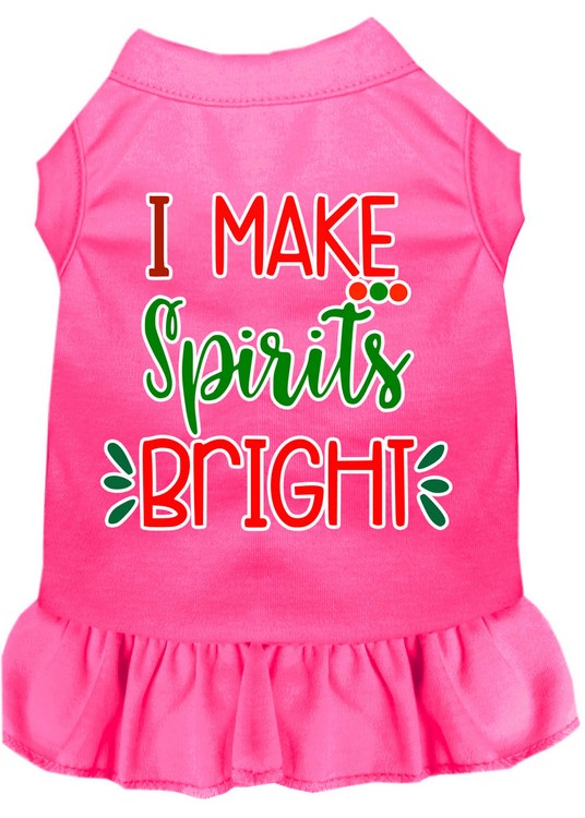 I Make Spirits Bright Screen Print Dog Dress Bright Pink XS